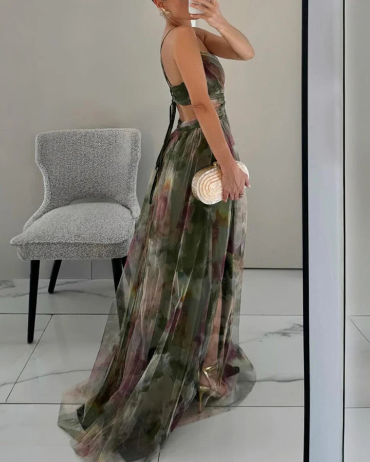 CORAL | VESTIDO LARGO CON ESTAMPADO FLORAL
