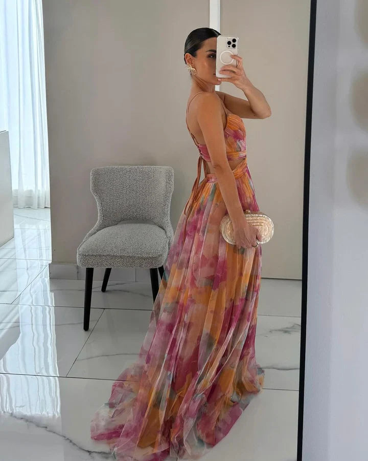 CORAL | VESTIDO LARGO CON ESTAMPADO FLORAL