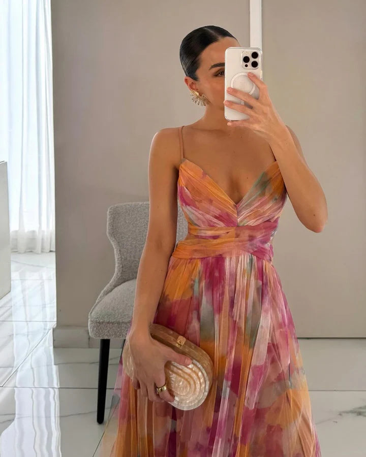 CORAL | VESTIDO LARGO CON ESTAMPADO FLORAL