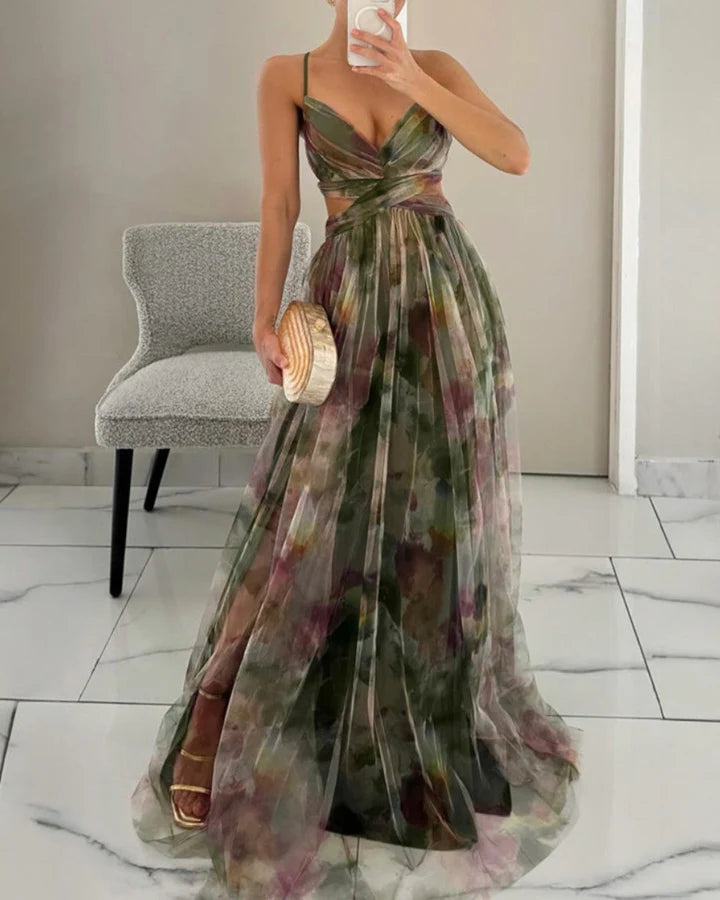 CORAL | VESTIDO LARGO CON ESTAMPADO FLORAL