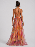 CORAL | VESTIDO LARGO CON ESTAMPADO FLORAL