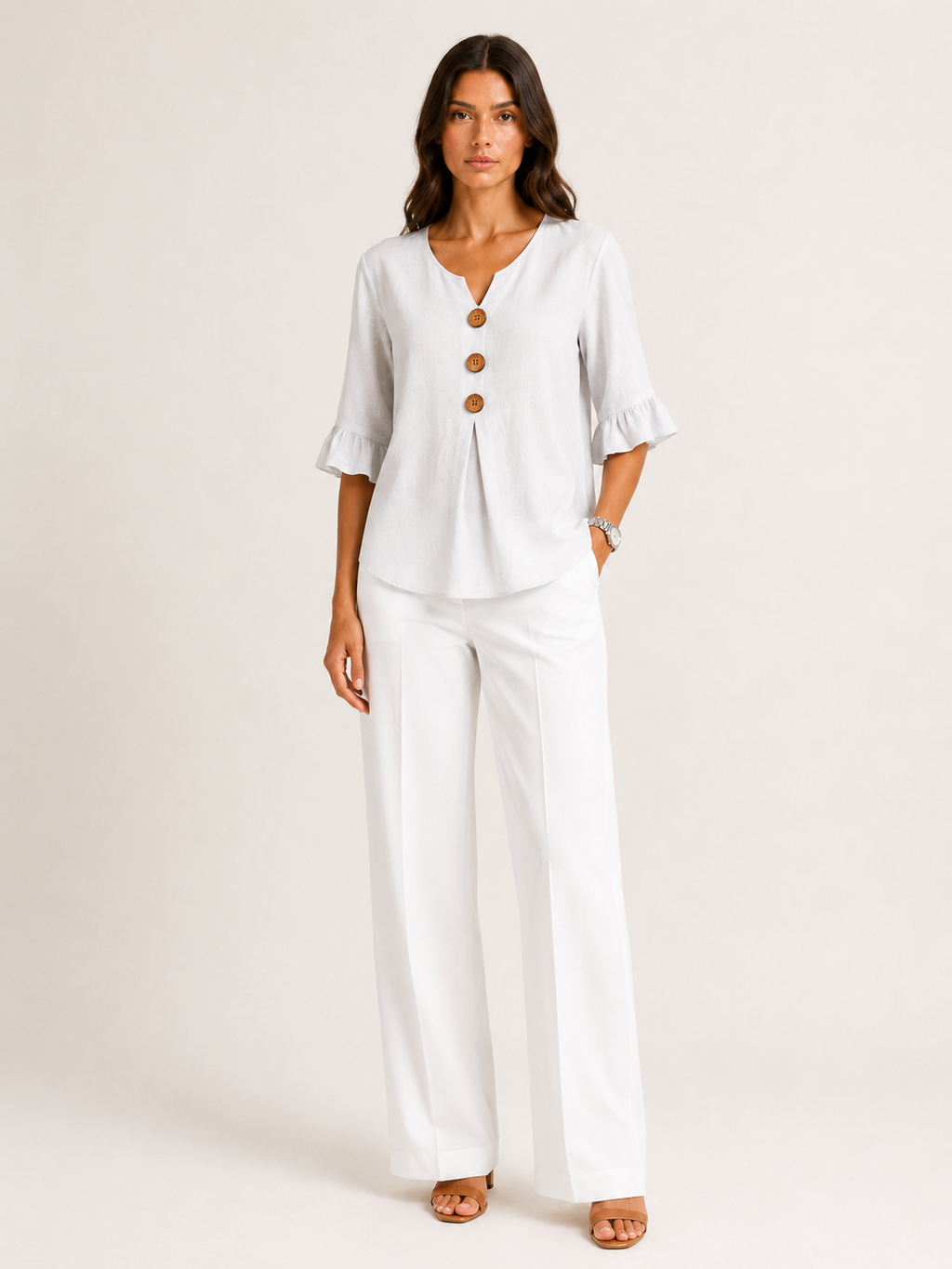 AURA | BLUSA CON BOTONES Y VOLANTES