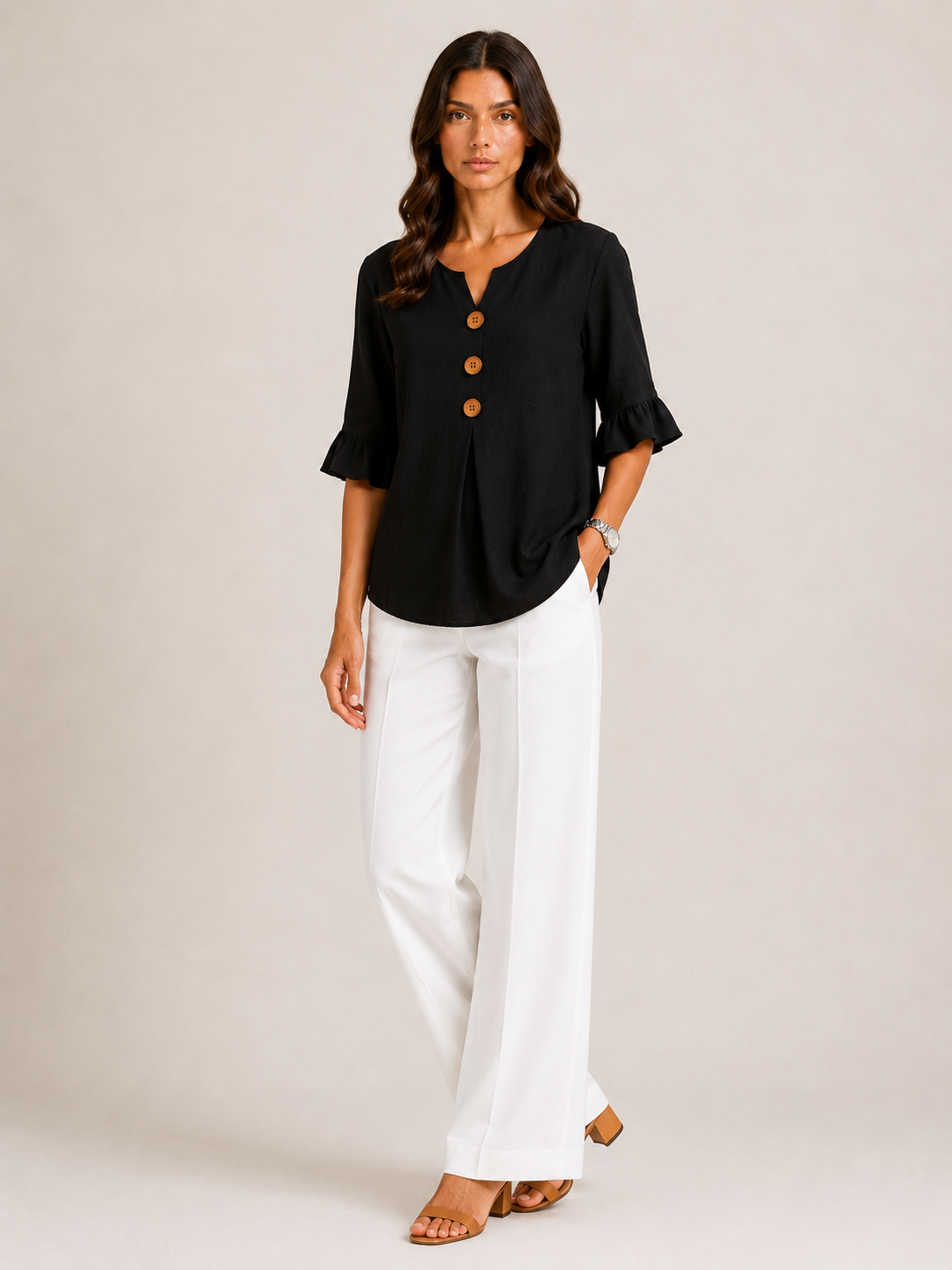 AURA | BLUSA CON BOTONES Y VOLANTES