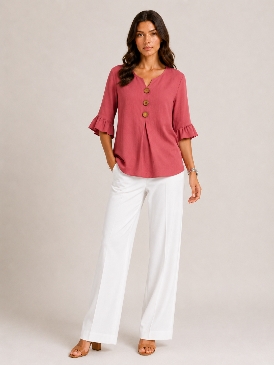 AURA | BLUSA CON BOTONES Y VOLANTES