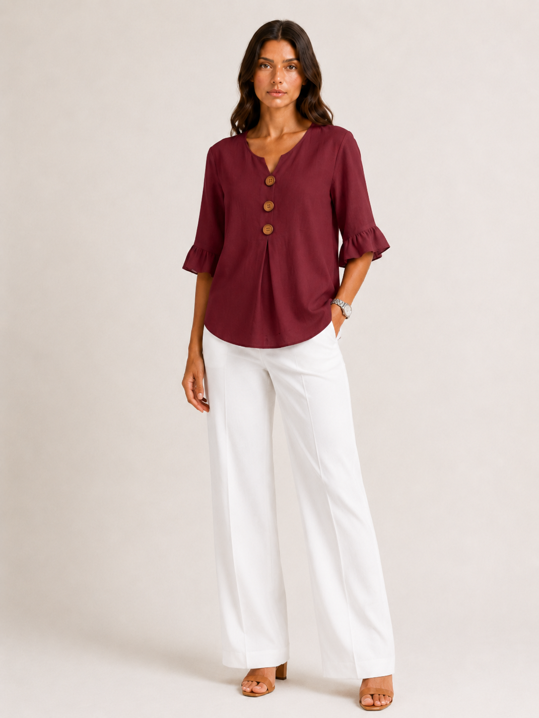 AURA | BLUSA CON BOTONES Y VOLANTES