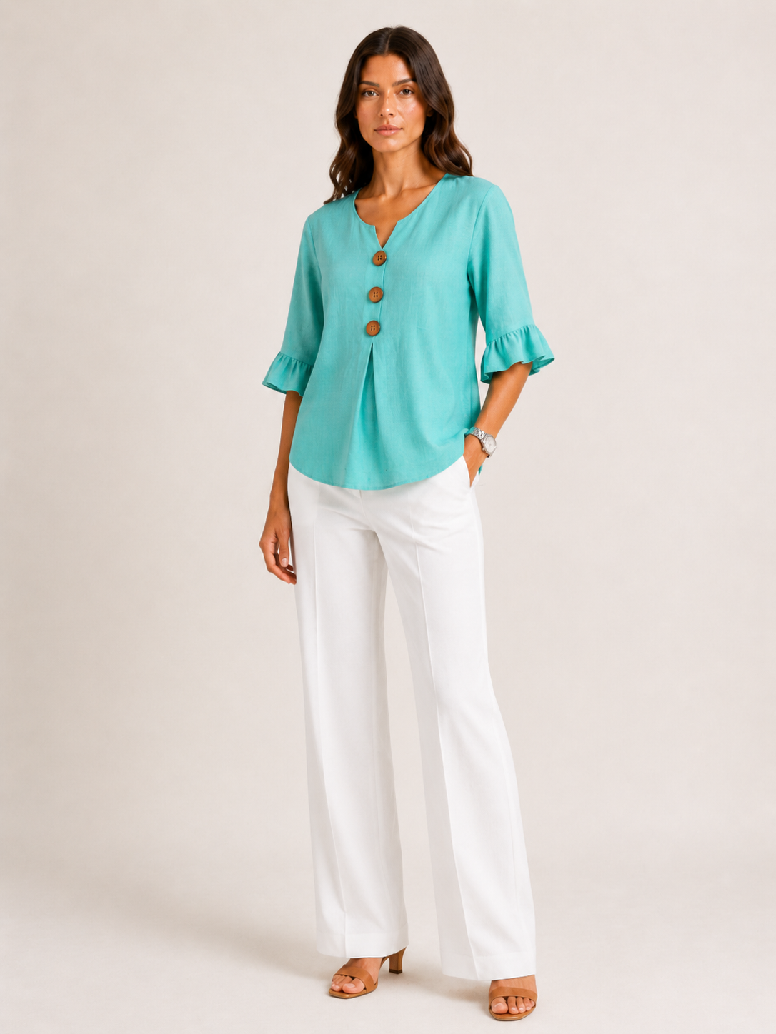 AURA | BLUSA CON BOTONES Y VOLANTES