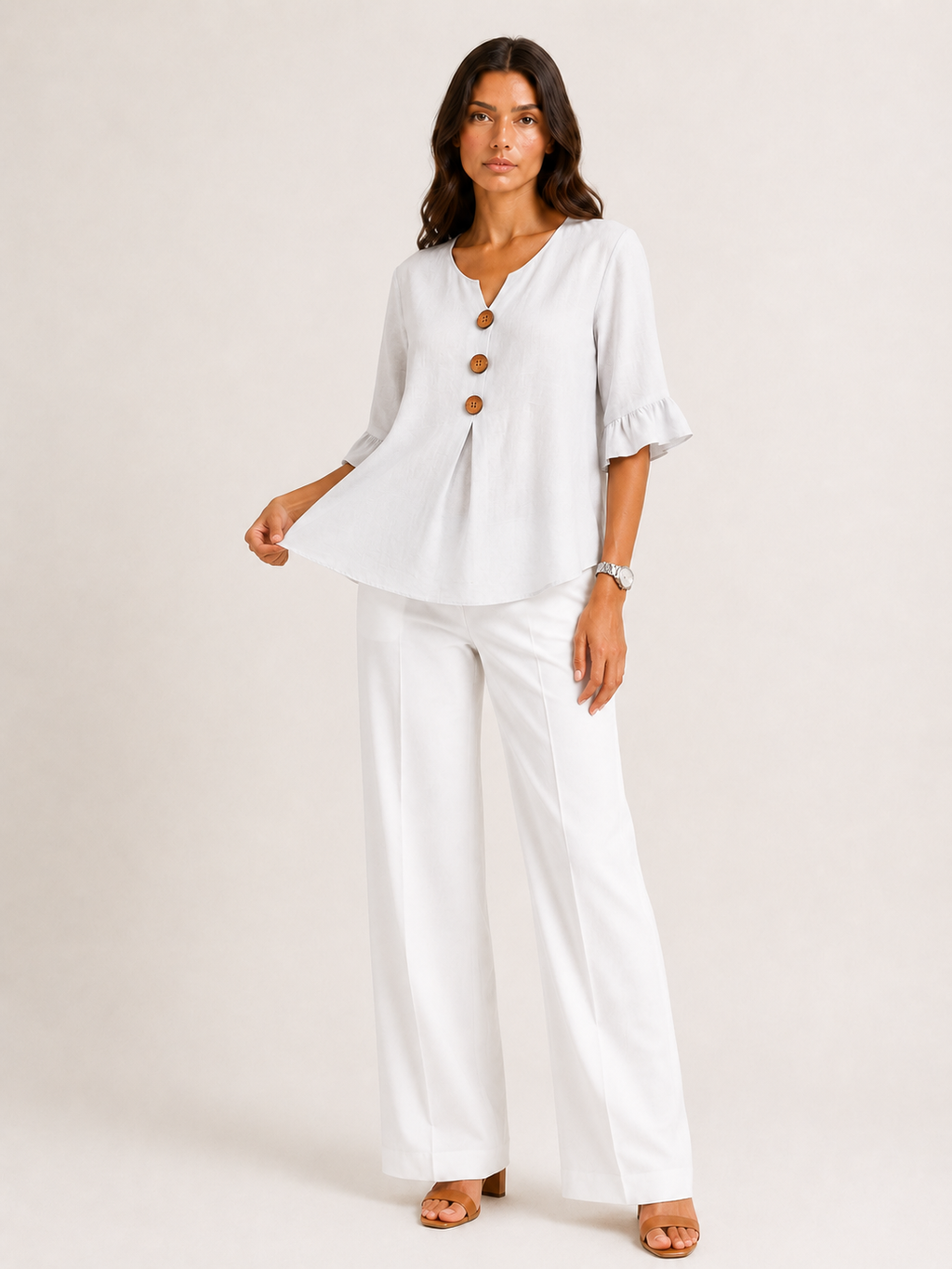 AURA | BLUSA CON BOTONES Y VOLANTES