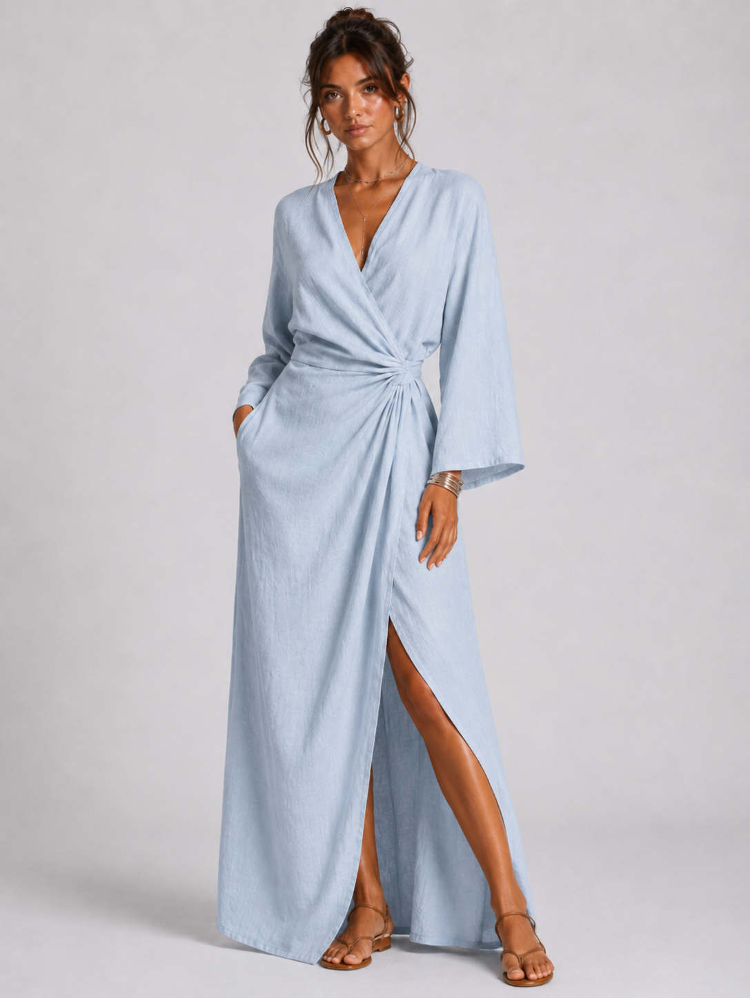 CELESTE | VESTIDO LARGO CON ESCOTE EN V