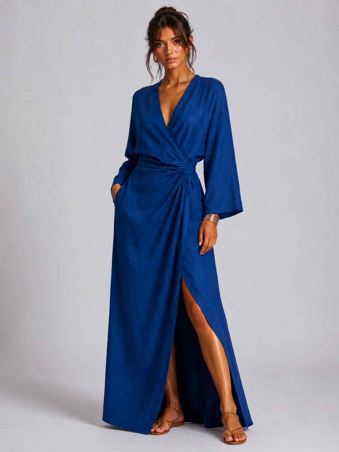 CELESTE | VESTIDO LARGO CON ESCOTE EN V