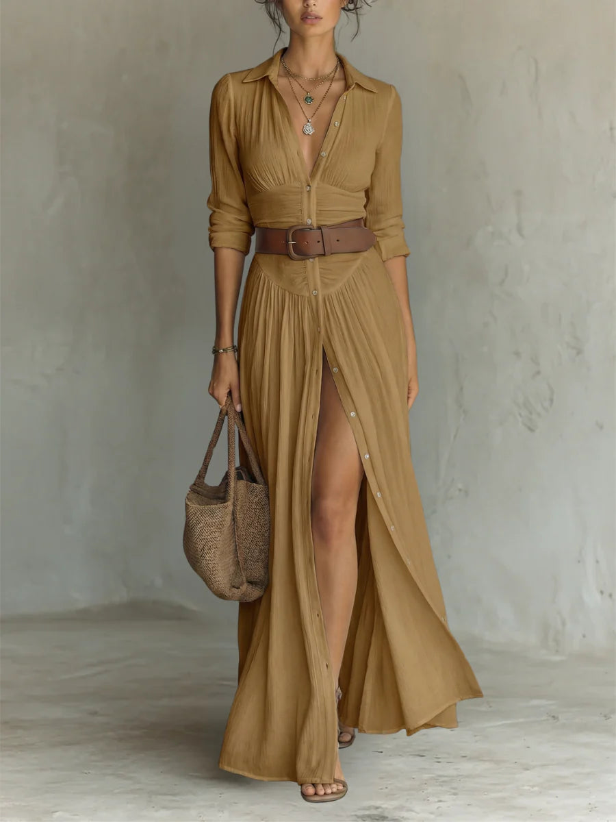 AURORA | VESTIDO LARGO CON CUELLO DE SOLAPA