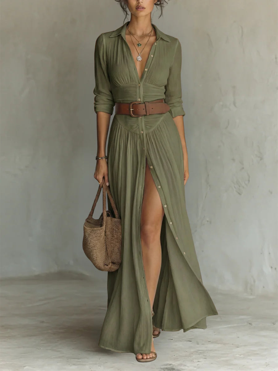 AURORA | VESTIDO LARGO CON CUELLO DE SOLAPA