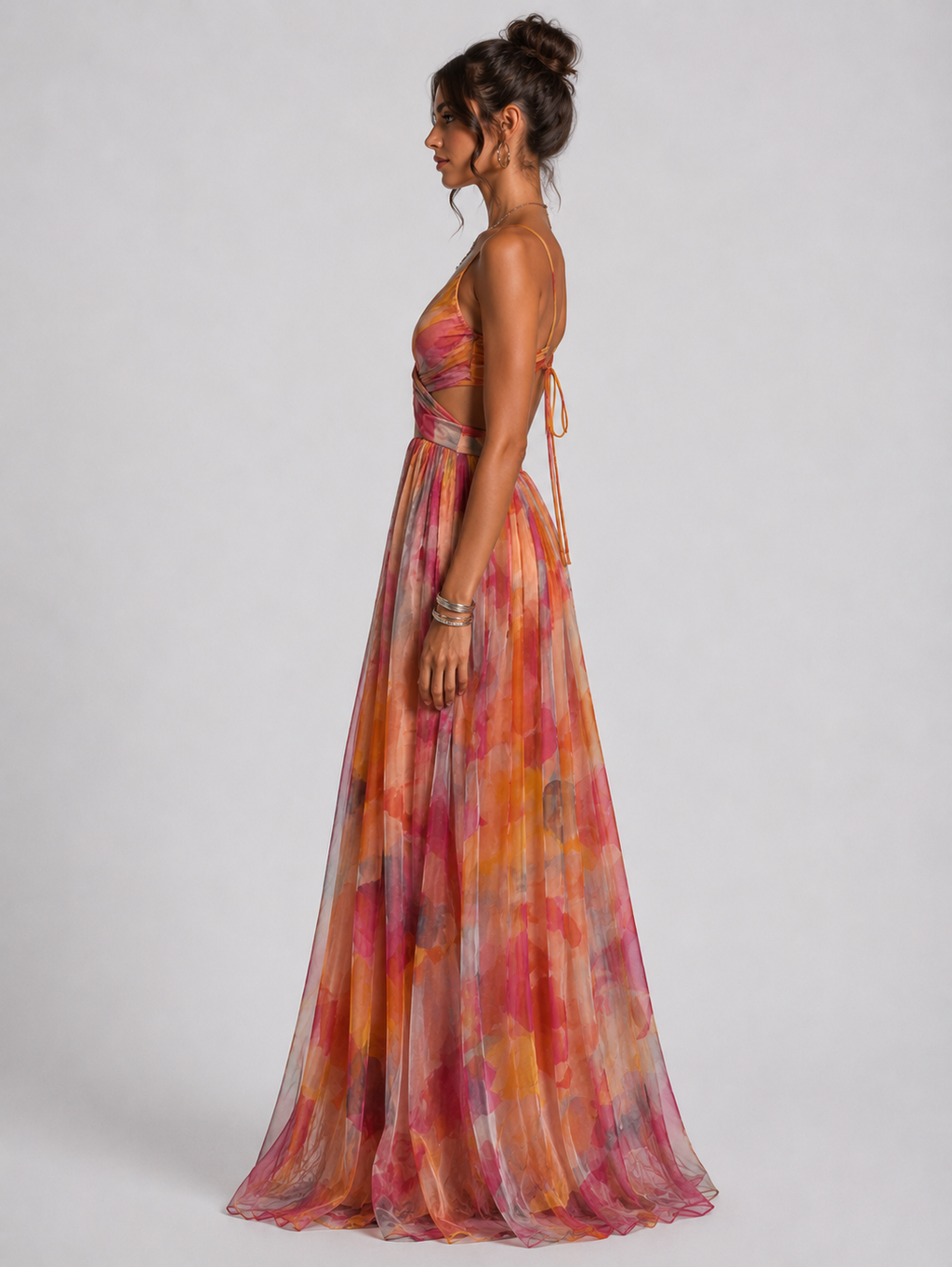 CORAL | VESTIDO LARGO CON ESTAMPADO FLORAL