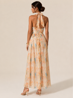 NOVA | VESTIDO CON ESCOTE HALTER Y ESTAMPADO DE ACUARELA